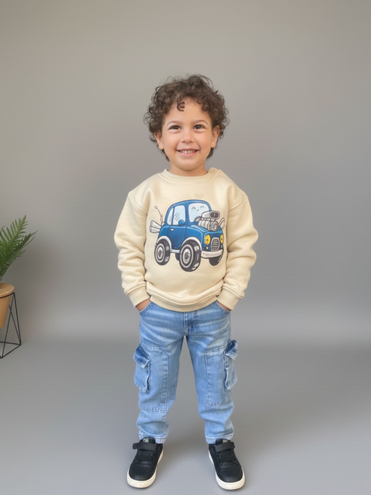 Cool Car Sweatshirt- Beige