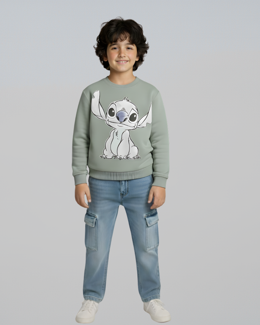 Cute Stitch Thick Sweatshirt- Mint Green