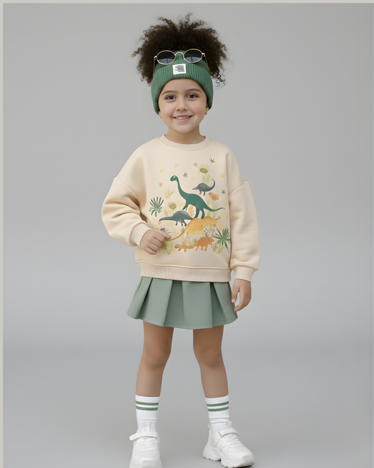 Dino World Unisex Thick Sweatshirt- Beige