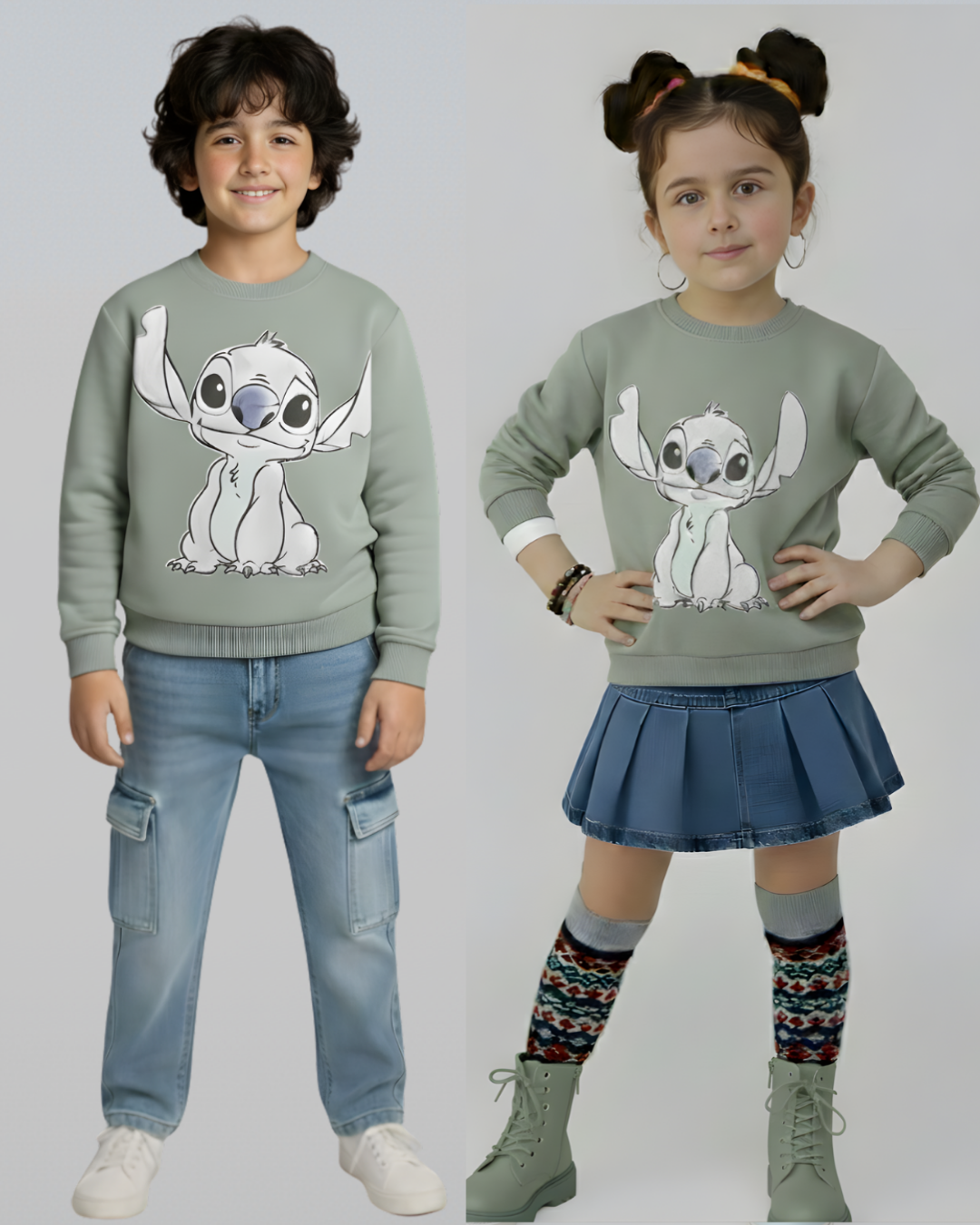 Cute Stitch Thick Sweatshirt- Mint Green – ZooniKid