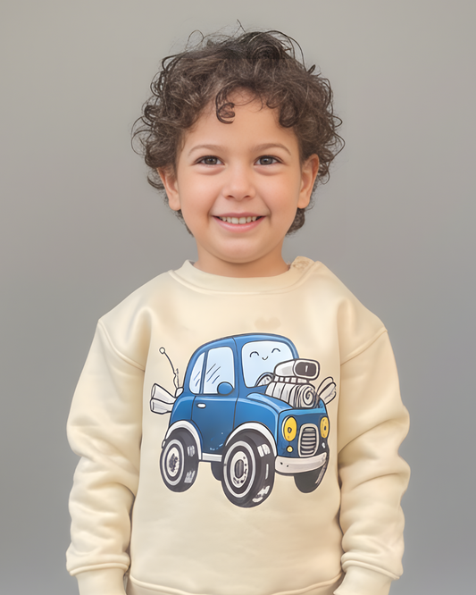 Cool Car Thick Sweatshirt- Beige