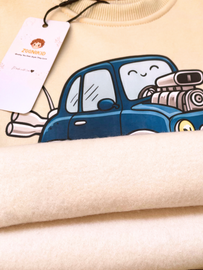 Cool Car Thick Sweatshirt- Beige