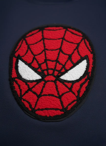 Spider-Man patch on a Navy Blue cotton sweatshirt