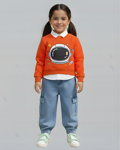 Space Buddy Thick Sweatshirt- Orange