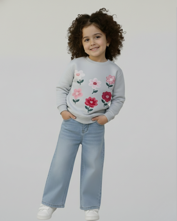 Floral Thick Sweatshirt- Gray