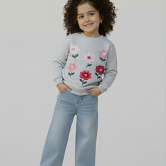 Floral Thick Sweatshirt- Gray