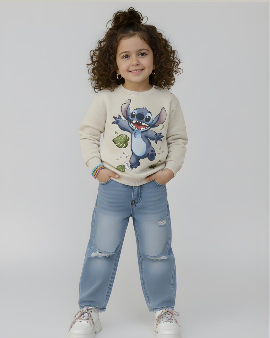 Happy Stitch Thick Sweatshirt- Gray