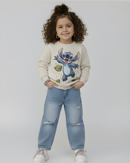 Happy Stitch Thick Sweatshirt- Gray