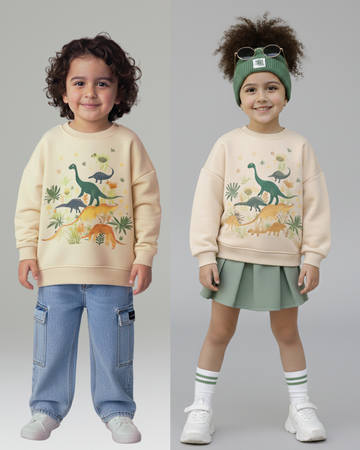 Dino World Unisex Thick Sweatshirt- Beige