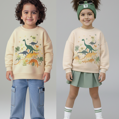 Dino World Unisex Thick Sweatshirt- Beige