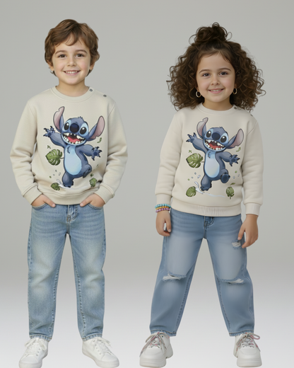 Happy Stitch Thick Sweatshirt- Gray