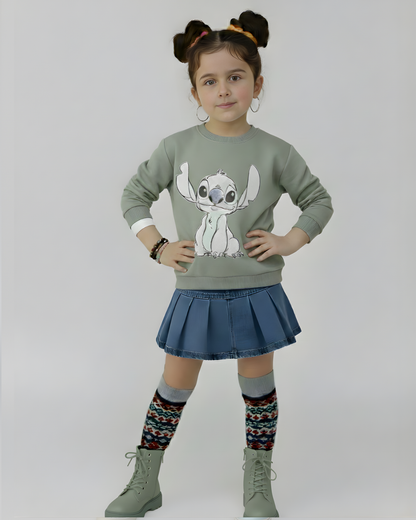 Cute Stitch Thick Sweatshirt- Mint Green