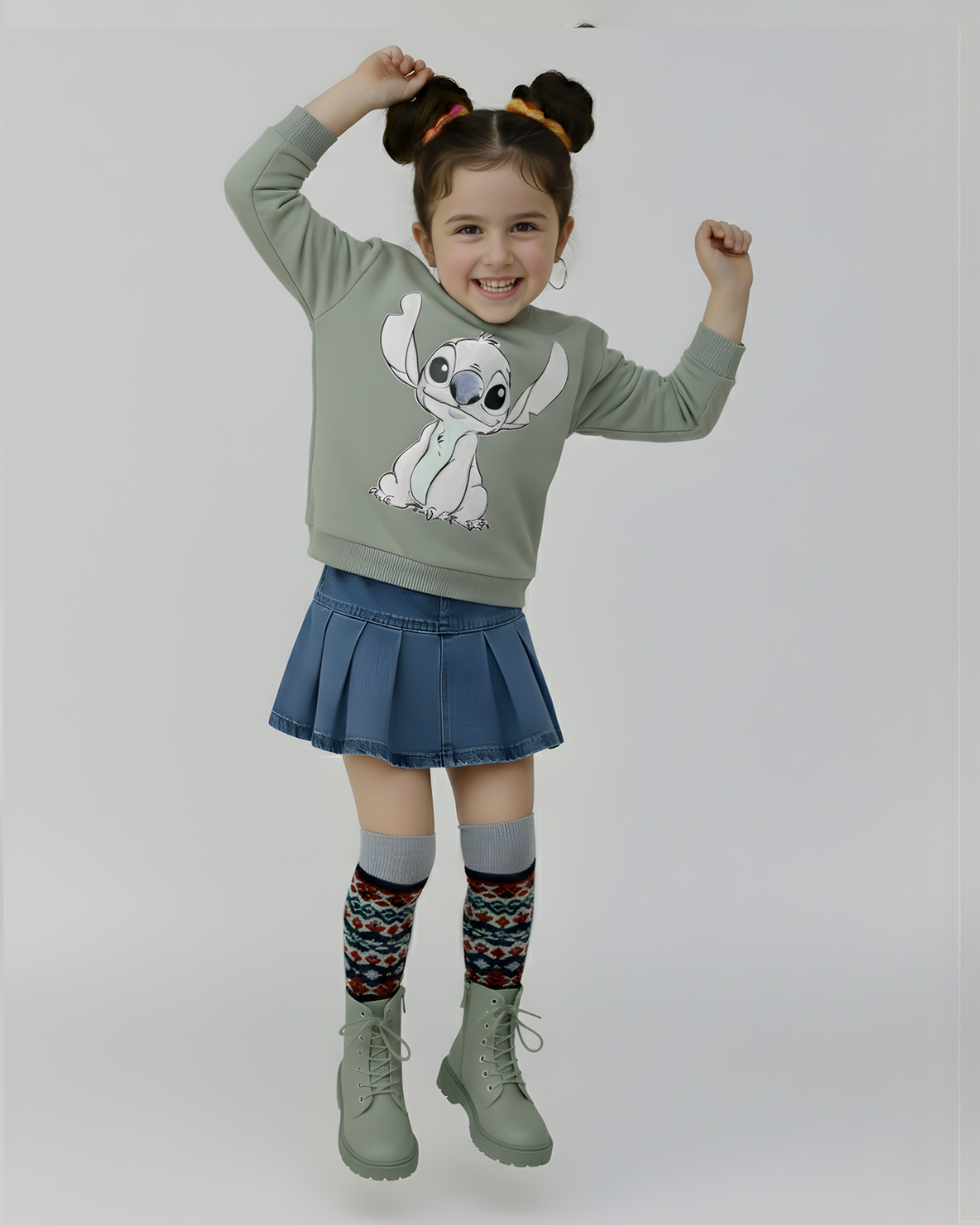 Cute Stitch Thick Sweatshirt- Mint Green