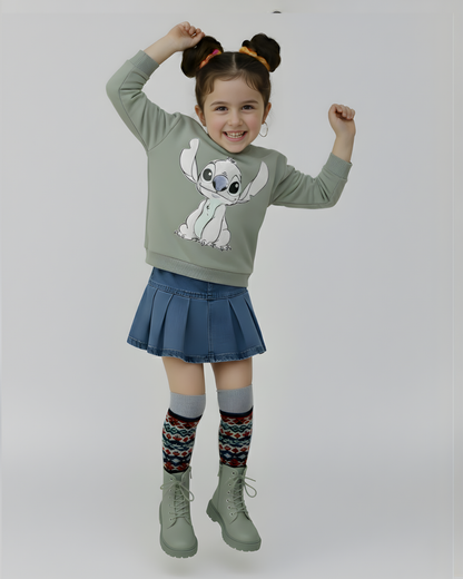 Cute Stitch Thick Sweatshirt- Mint Green