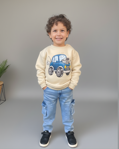 Cool Car Thick Sweatshirt- Beige